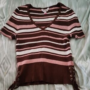 No Boundaries Brown and Pink Striped Blouse
